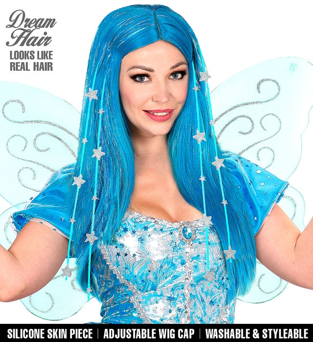 Feen Dream Hair Perücke mit Lametta und Sternen in farbiger Box