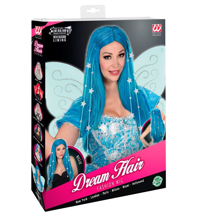 Feen Dream Hair Perücke mit Lametta und Sternen in farbiger Box