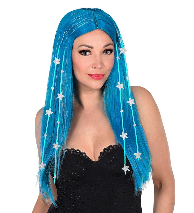 Feen Dream Hair Perücke mit Lametta und Sternen in farbiger Box