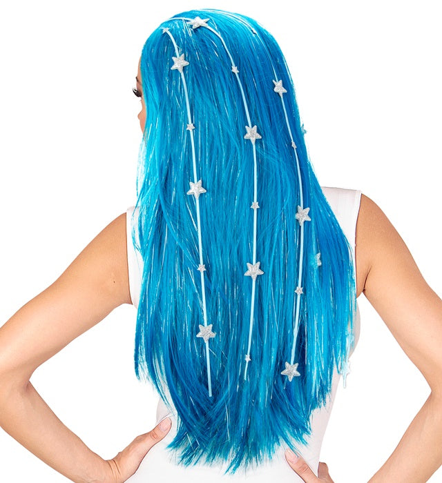 Feen Dream Hair Perücke mit Lametta und Sternen in farbiger Box