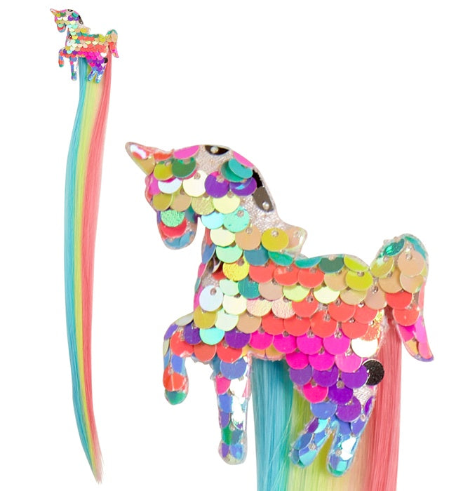Haarklammer Einhorn mit bunten Haaren und Pailletten für Kinder