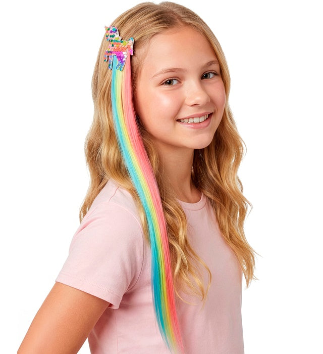 Haarklammer Einhorn mit bunten Haaren und Pailletten für Kinder