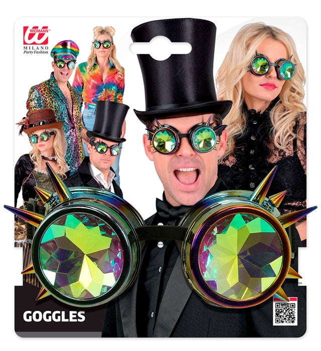 Kaleidoskopische Steampunk Brille mit bunten Lichtreflexen für Fasnacht