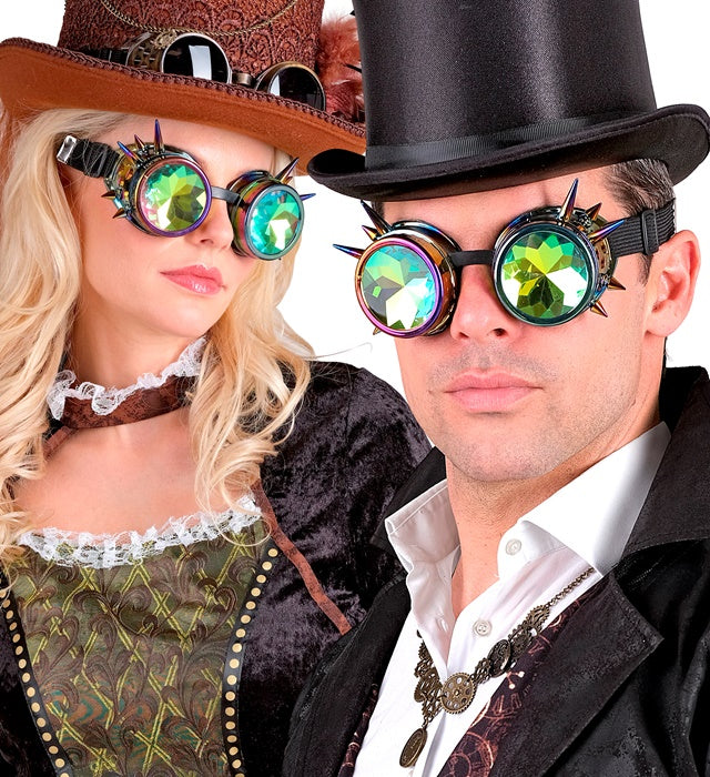 Kaleidoskopische Steampunk Brille mit bunten Lichtreflexen für Fasnacht