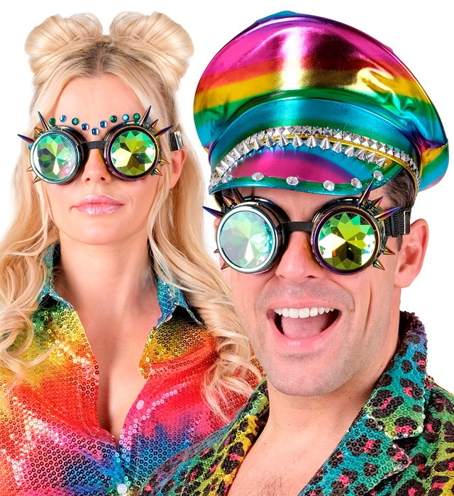 Kaleidoskopische Steampunk Brille mit bunten Lichtreflexen für Fasnacht