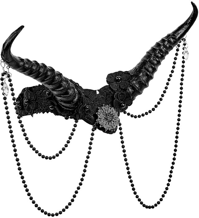 Schwarze Hörner Kopfschmuck auf schwarzem Hintergrund