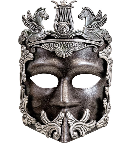 Silberne Maske im Stil der griechisch-römischen Antike für Fasnacht