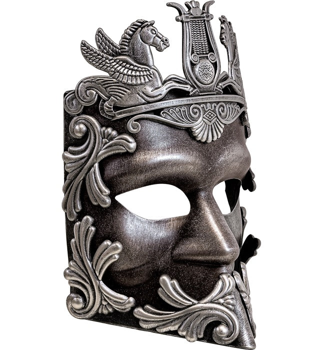 Silberne Maske im Stil der griechisch-römischen Antike für Fasnacht