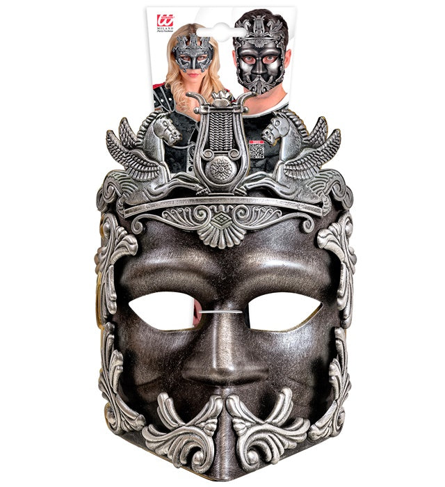 Silberne Maske im Stil der griechisch-römischen Antike für Fasnacht