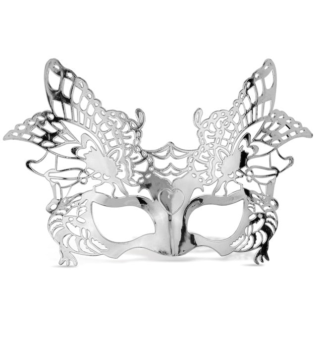 Silberne venezianische Maske mit filigranem Design für Fasnacht