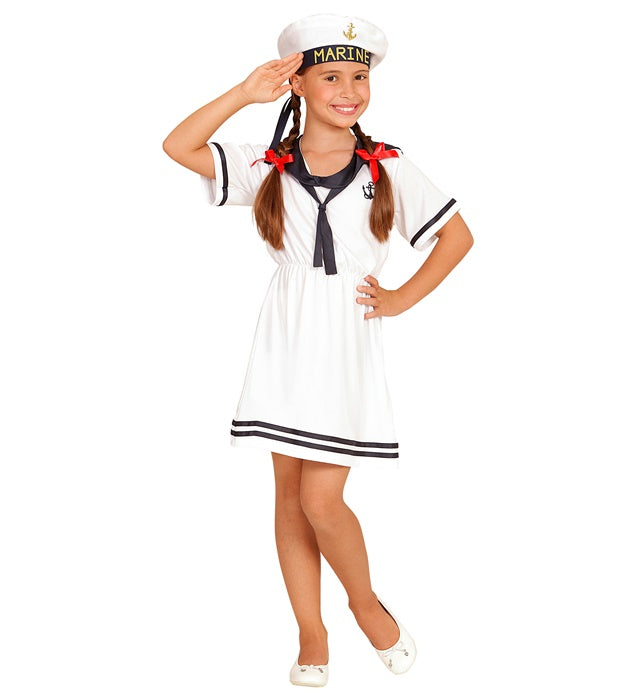 Sailor Girl Kostüm mit blau-weißem Kleid und passender Mütze