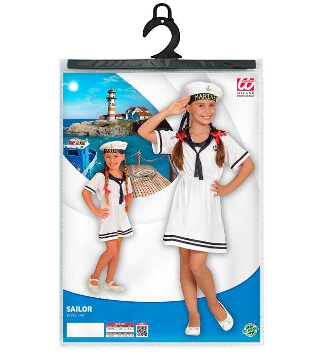 Sailor Girl Kostüm mit blau-weißem Kleid und passender Mütze
