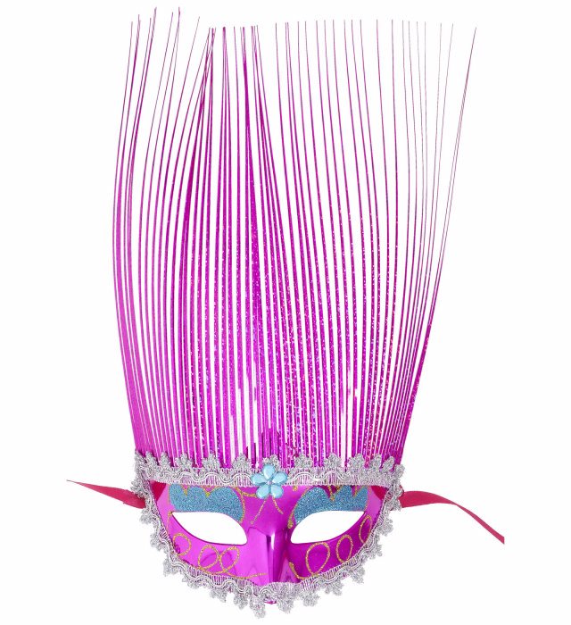 Pink glänzende Augenmaske mit holografischen Spitzen für Fasnacht