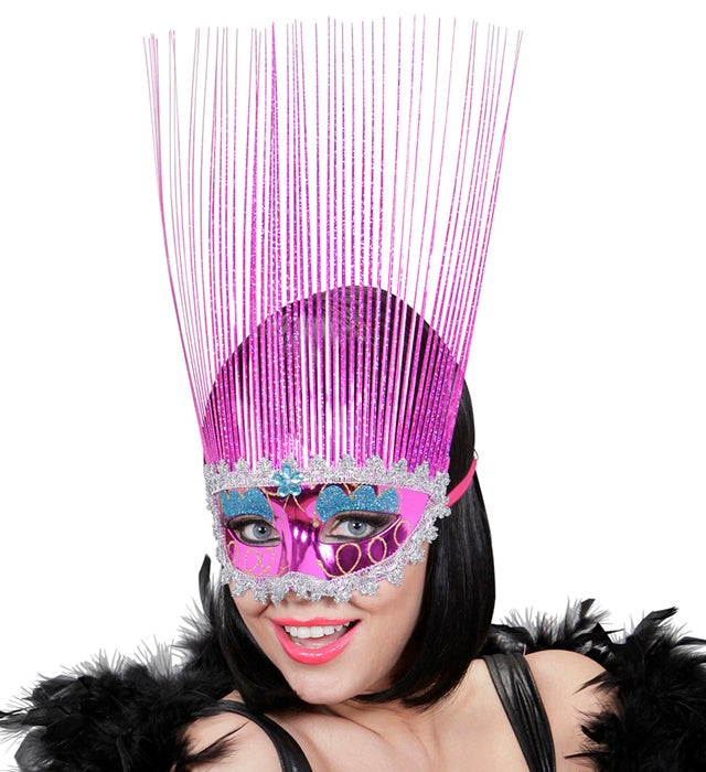 Pink glänzende Augenmaske mit holografischen Spitzen für Fasnacht