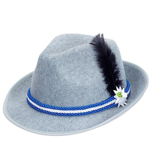 Bayerischer Fedora Hut mit Edelweiss und Feder an der Seite