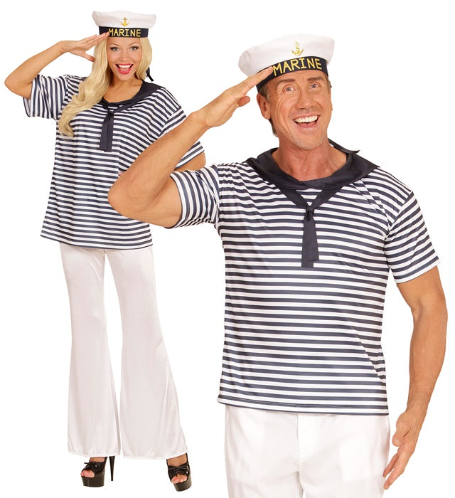Marine Set bestehend aus weißem Hemd und blauer Marine-Mütze für Fasnacht