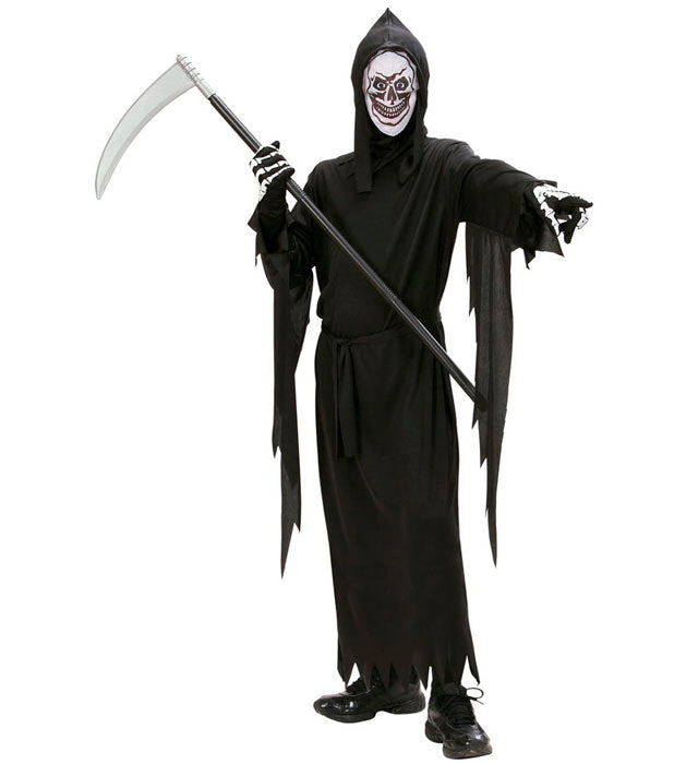 Sensenmann Kostüm mit schwarzer Robe, Gürtel und Kapuze inklusive Maske