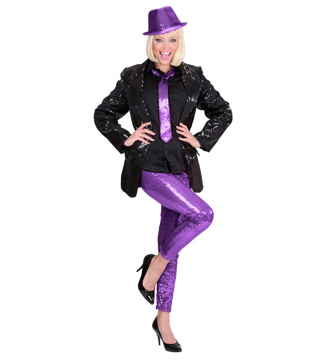 Violette Paillettenleggings mit Glitzereffekt für Fasnacht