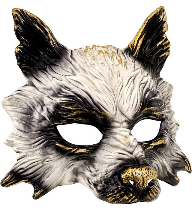 Realistische Wolfsmaske für Fasnacht und Karneval in Grau und Weiss