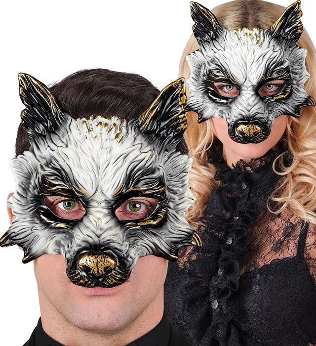 Realistische Wolfsmaske für Fasnacht und Karneval in Grau und Weiss