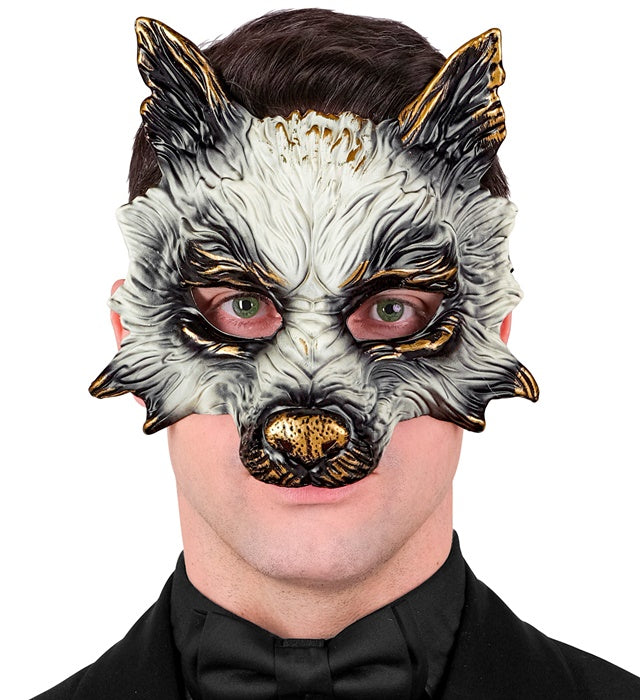 Realistische Wolfsmaske für Fasnacht und Karneval in Grau und Weiss