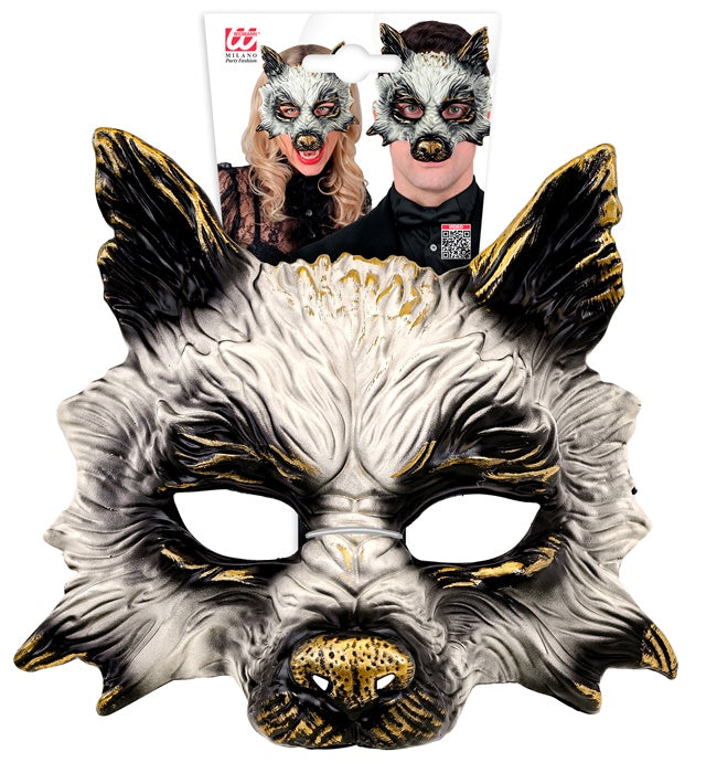 Realistische Wolfsmaske mit elastischem Haltegurt für Fasnacht und Karneval