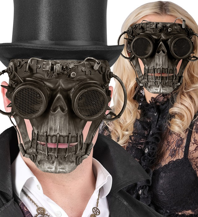 Steampunk Totenkopf Maske mit verstellbarem Gummiband für Fasnacht und Halloween