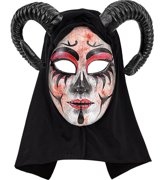 Dämonmaske Commedia Dell'Arte Dämonin Mit Kapuze