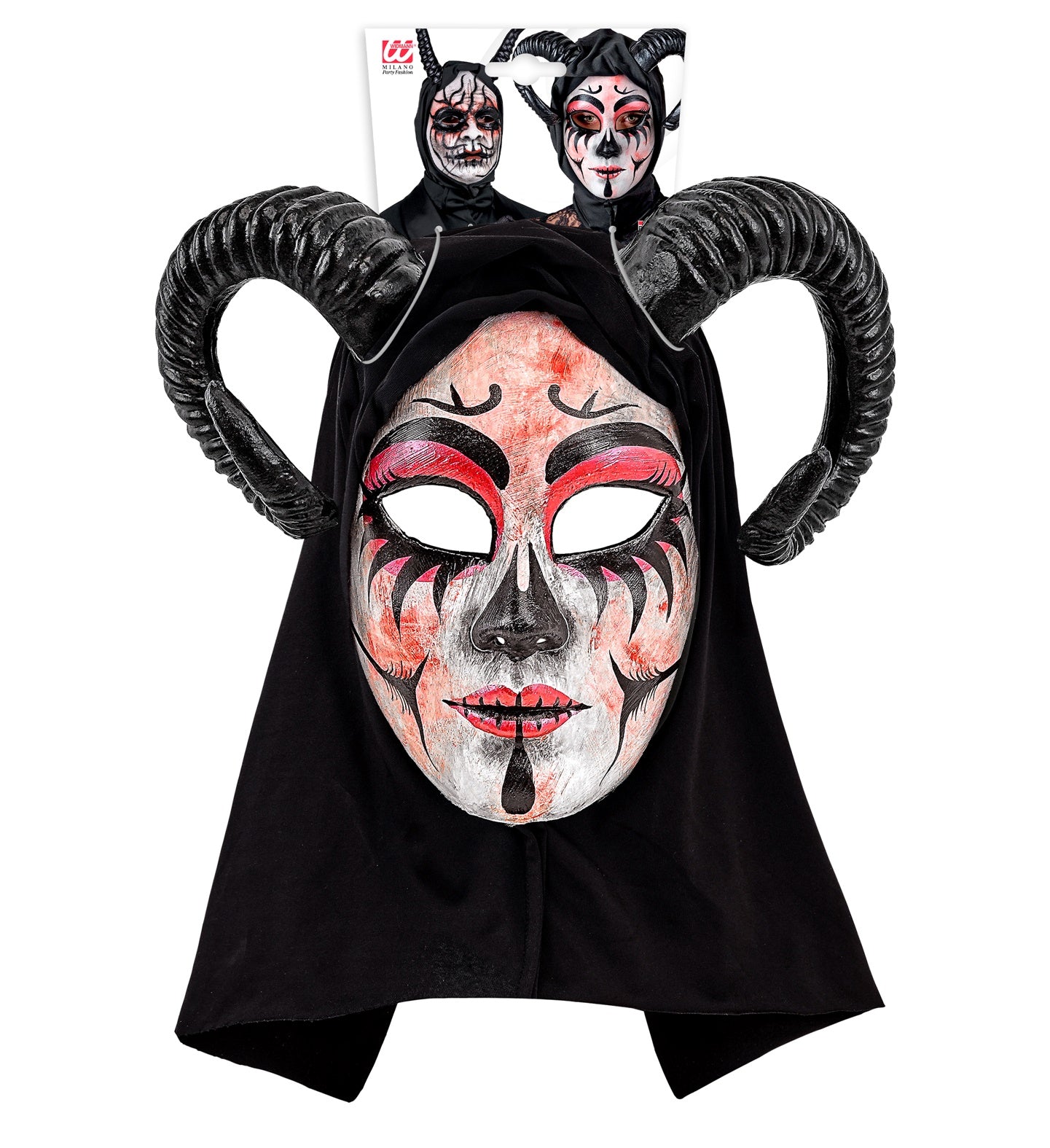 Dämonmaske Commedia Dell'Arte Dämonin Mit Kapuze