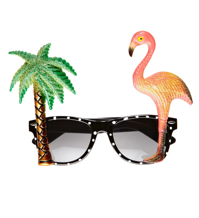 Tropische pinke Flamingo-Brille mit buntem Rahmen für Fasnacht
