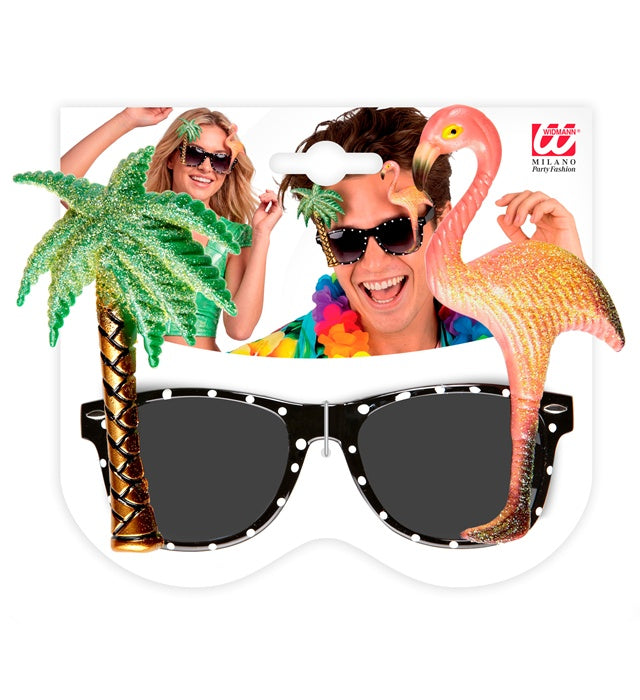 Tropische pinke Flamingo-Brille mit buntem Rahmen für Fasnacht
