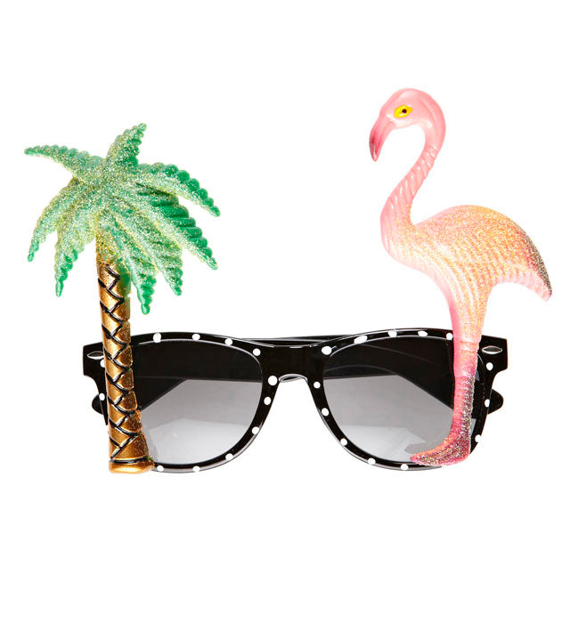 Tropische pinke Flamingo-Brille mit buntem Rahmen für Fasnacht