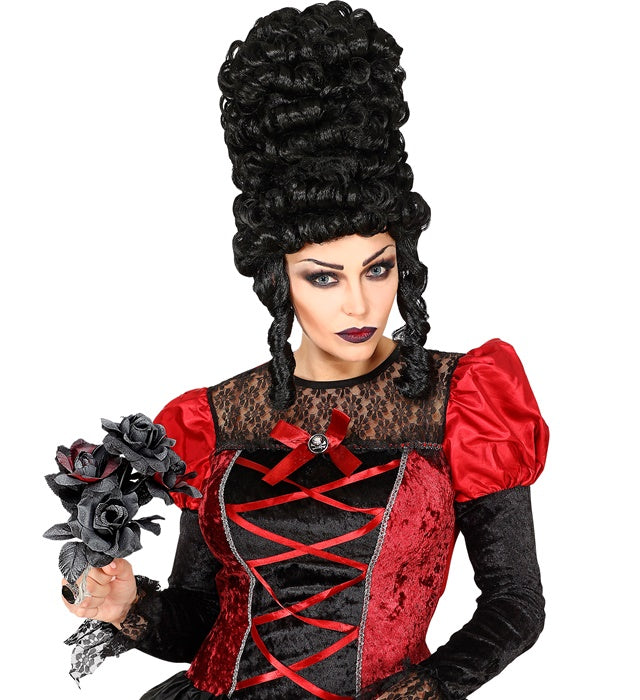 Halloween Brautstrauß mit schwarzen und roten Rosen als Kostümzubehör