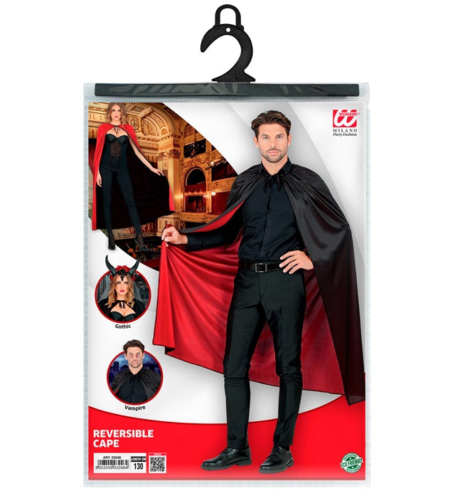 Schwarz-roter Wendeumhang 130 cm auf weißem Hintergrund, Kostümzubehör für Fasnacht und Halloween