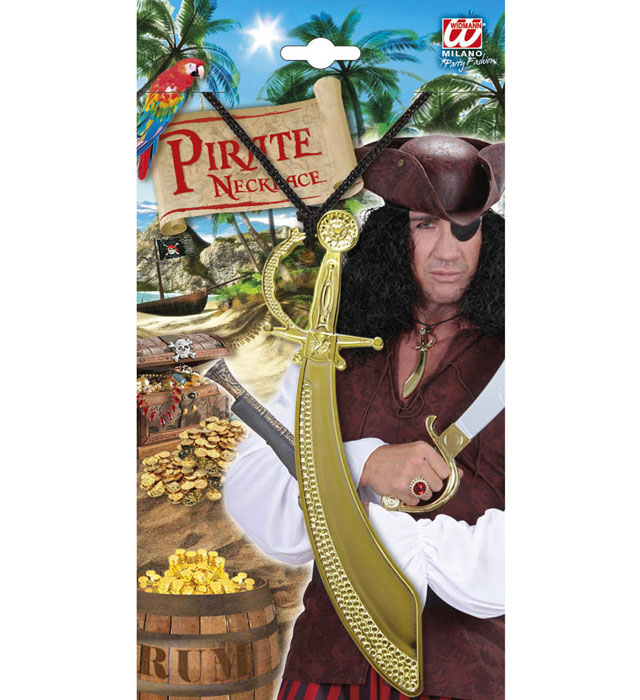 Goldene Halskette mit Piratensäbel Anhänger für Fasnacht und Karneval