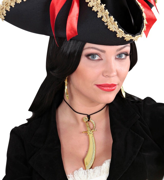 Goldene Halskette mit Piratensäbel Anhänger für Fasnacht und Karneval