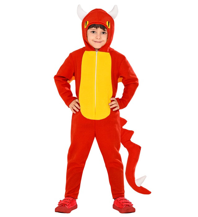 Drachen-Kostüm Overall mit Kapuze, Flügeln und Schwanz in leuchtendem Design