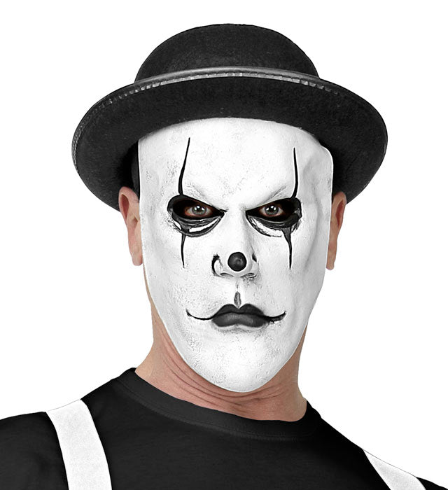Halbmaske im Harlekin-Design mit schwarzer Melone als Fasnachts- und Karnevalsmotiv