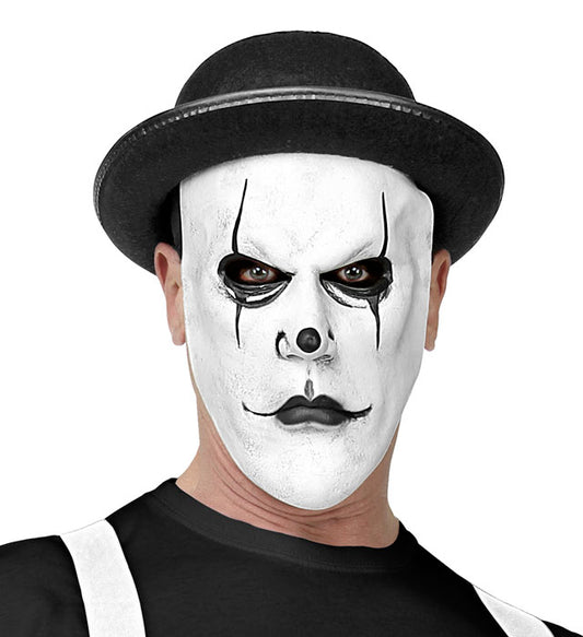 Halbmaske im Harlekin-Design mit schwarzer Melone als Fasnachts- und Karnevalsmotiv