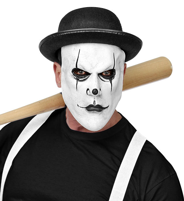 Halbmaske im Harlekin-Design mit schwarzer Melone als Fasnachts- und Karnevalsmotiv