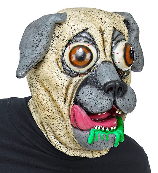 Ganzkopf-Maske Bulldogge mit großen, auffälligen Riesaugen für Fasnacht und Karneval
