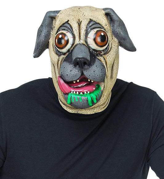 Ganzkopf-Maske Bulldogge mit großen, auffälligen Riesaugen für Fasnacht und Karneval