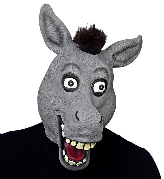 Ganzkopf-Maske Esel mit großen Augen und Plüschhaar