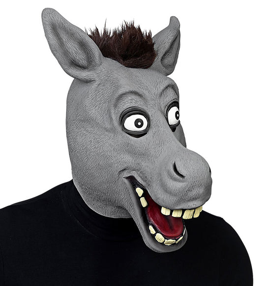 Ganzkopf-Maske Esel mit großen Augen und Plüschhaar