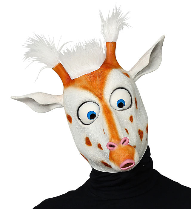 GANZKOPF MASKE GIRAFFE MIT RIESENAUGEN UND PLÜSCHHAAREN Diverse Farben