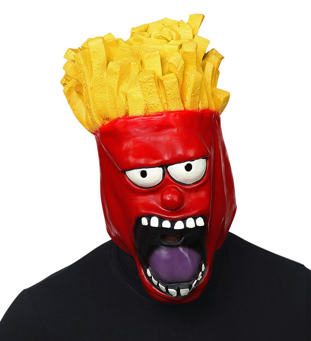 Ganzkopf Maske Pommesgesicht in gelb mit roten Details für Fasnacht