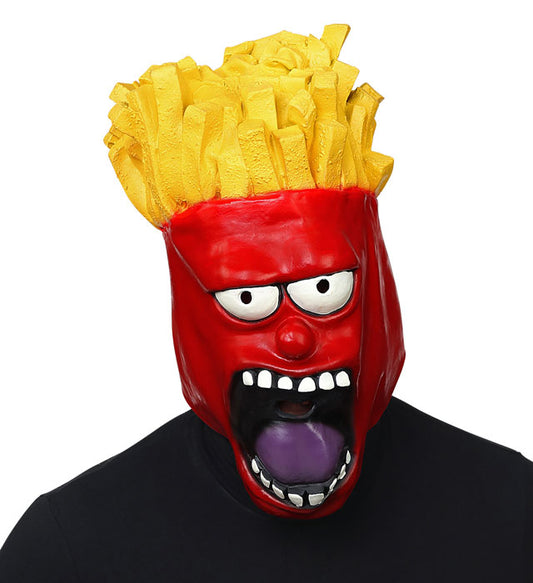 Ganzkopf Maske Pommesgesicht in gelb mit roten Details für Fasnacht