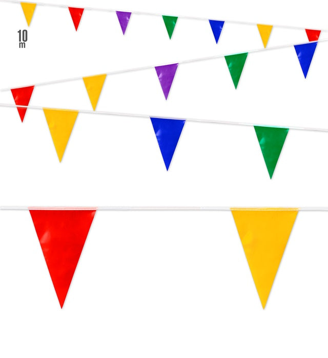 Bunte PVC-Wimpelkette 10 Meter mit 20 Wimpeln für Fasnacht und Karneval