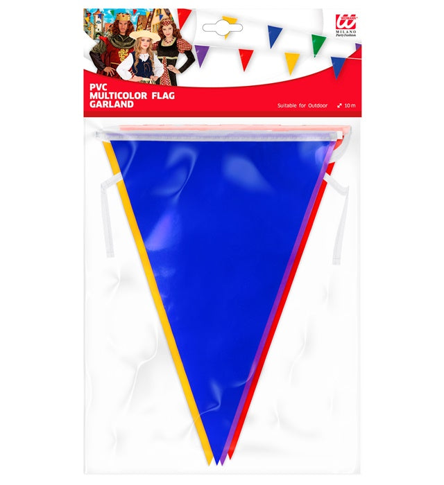 Bunte PVC-Wimpelkette 10 Meter mit 20 Wimpeln für Fasnacht und Karneval