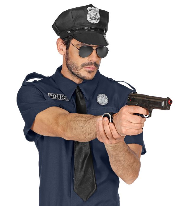 Verstellbare Polizeimütze in Schwarz mit Polizeiemblem für Fasnacht und Karneval